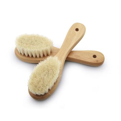 China Sustainable Baby Hair Brush Baby Comb and Wooden Playbrush with Soft Goat Hair Stiffens Newborn Baby Gift Set for sale