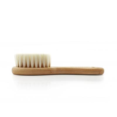 China Sustainable Anti-static Wooden Paddle Baby Hair Brush Bath Shampoo Brush With Goat Hair Bristle for sale