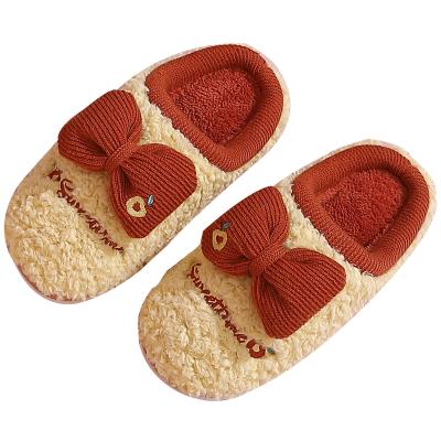 China Warm-keeping Warm-keeping 2021 Winter Plush Slippers Women Fit Home Shoes Bow Slippers Mules Shoes Woman Cartoon Flats Indoor Warm Soft for sale