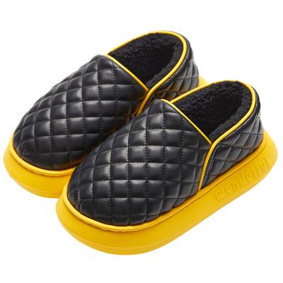 China Waterproof Waterproof Cotton Slippers Fashion Cool Plus Size Fur Slipper PU Warm Winter Outdoors For Women Men for sale