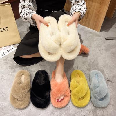 China Furry Slide Fox Fur Lit Slippers for Women Slippers Flip Flops Couple Men Non-slip Fluffy Slippers and Women's Indoor Plush for sale