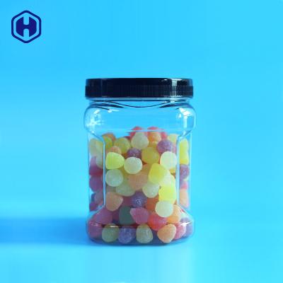 China 650ml Clear Square Shape Plastic Screw Cap Lid Handle Snack Jar Well Sealing Packaging for sale