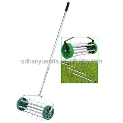 China Single Lawn Rake Lawn Dethatcher Lawn Spike Aerator with Rolling Wheel Fertilizer Tool Landscaping Seeding Yard Grass 150cm for sale