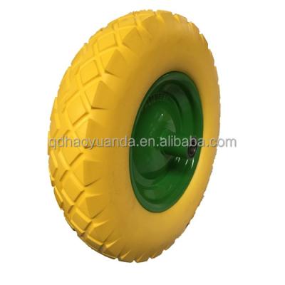 China Hotels 4.00-8 Metal Rim Solid PU Wheel For Wheelbarrow Hand Trolley Wheelbarrow Part 16 Inch Solid Color Wheel Solid Rubber Wheels for sale