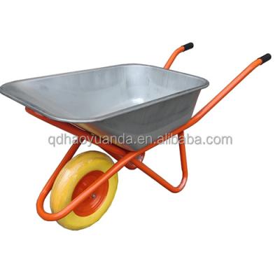 China Metal construction wheelbarrow instruction galvanized wheelbarrow with PU solid wheel steel metal wheelbarrows 90L 110L 100L WB6418 for sale