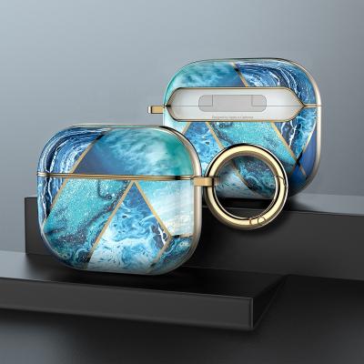 China For Earphone For AirPods Case 3D Luxury Marble Plated Earphone Cases For Airpod 1 2 3 pro Protect Cover Accessories With Gold Ring for sale