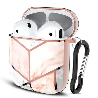 China For Earphone Designer Custom Logo Luxury Cool Electroplated Gold Marble Air Pod 2021 Case For AirPods Case With Key Chain - Ready Stock for sale