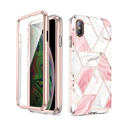 China Protect your phone from Scratching& Dropping For iPhone Xs Max Case, Luxury Gold Plated Marble Protective Case Cover For Xs Max With Screen Protector for sale