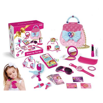 China Little Girls Pretend Play Purse 17 Pieces Make Up Toys Set For Girls Play Bag With Makeup Smartphone Girls Tool Toy Sets D159689 for sale