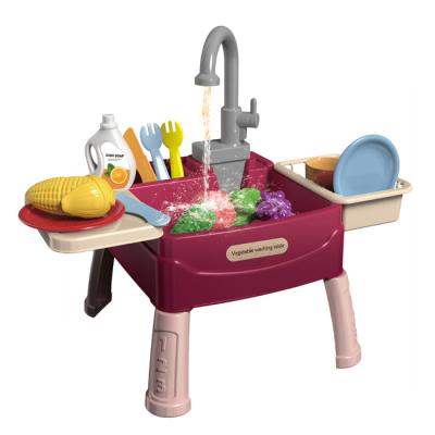 China Plastic Kids Water Sink Recycling Electric Dishwasher Pretend Cutting Fruit Vegetable Play Set Kitchen Toy Faucet for sale