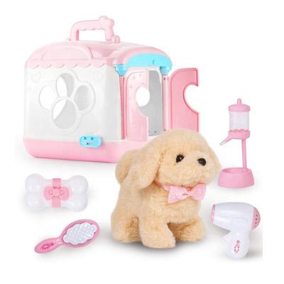 China Electronic Plush Toy Dog Pet Care Toy Set Door Electric Pet House Pretend Cute Play House For Toy Dog for sale