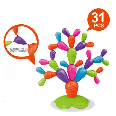 China Eco-friendly Design Plastic Children's Flower 31pcs Blocks Educational Magnetic Cactus Toy for sale