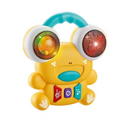 China Baby Battery Operated Sound Hand Musical Instruments Battery IC Plastic Frog Drum Toy with Light for sale