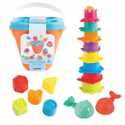 China Water Spray Tool Water Spray Sand Mold Storage Cup Baby Educational Play Bath Stacking Toys With Bucket for sale