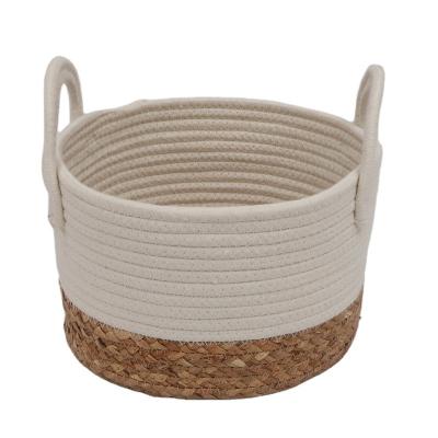 China Viable Can Customize Pure Natural Cotton Material Large Rope Woven Basket Nursery Decoration Gift Basket With Handle for sale