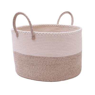 China Qingdao prodction sustainable family decorate storage kids laundry toy with handles cotton rope woven basket for sale