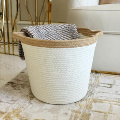 China Living Room Decoration XXXL Clothes Toys Laundry Practical Multifunctional Foldable Cotton Rope Woven Basket With Handle for sale