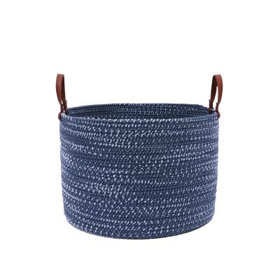 China Large Size Customizable Folding Leather Circular Rope Woven Laundry Storage Basket Durable Eco-Friendly Household Extrac Handle Cotton for sale