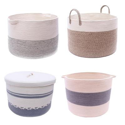 China Europe Large Baby Laundry Hamper Woven Basket Cotton Rope Basket Blanket Nursery Bin for sale