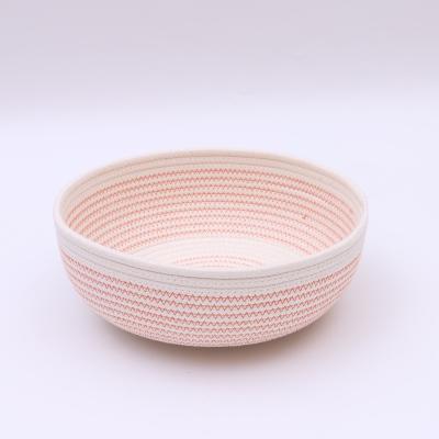 China Customized Sewing Line Viable China Style Cotton Bowl Shaped Storage Rope Woven Storage Small Size Pink Car Basket for sale