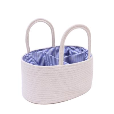 China 2020 Size Custom Viable White Cotton Rope Blue Removable Partition Baby Toy Diaper Basket Bag for sale