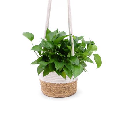 China Sustainable Decors Woven Handles Plant Natural Cotton Rope Basket for sale