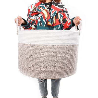 China Wholesale Sustainable Foldable XXL Cotton Rope Toy Storage Laundry Hamper Extra Large Woven Basket Set With Handle for sale