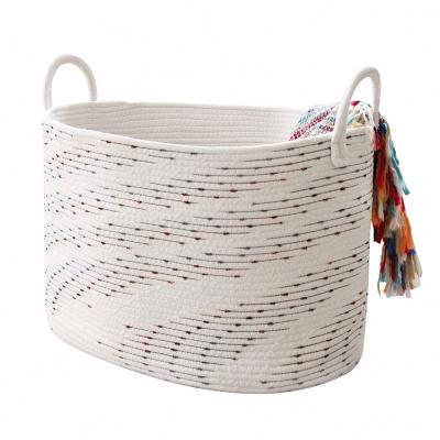 China Best Selling Eco-friendly OEM Fabric Cotton Rope Rolled Laundry Basket Shape Handmade Round Cotton Rope Storage Basket for sale