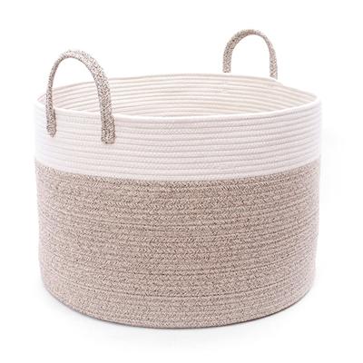 China Sustainable Cotton Rope Storage Basket Woven Laundry Basket For Blankets Toys Storage Basket With Handles for sale