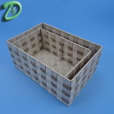 China Sustainable Durable Beige Color PP Tie Woven Basket For Home Storage for sale