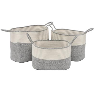 China Minimalist 3 Piece Set Fashionable Foldable Multifunctional Customizable Rope Woven Extra Large Laundry Storage Cotton Basket for sale