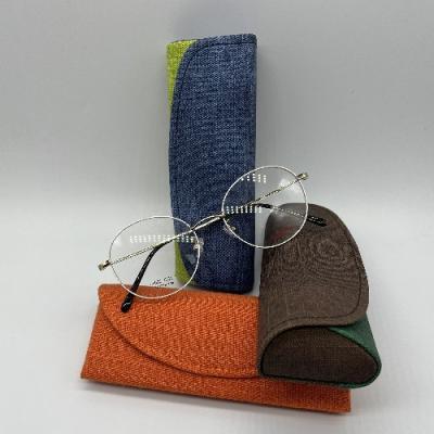 China Envelope Style Metal Eyeglass Case Canvas Exteriors Slim Metal Glasses Case 15CM for sale