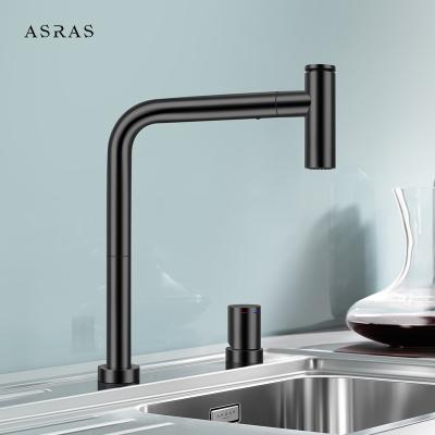 China Asras ss304 Black Nano Coating Stainless Steel Hot and Cold Mixer Kitchen Faucet Split Pull Faucet 4042 for sale