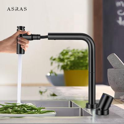 China Asras ss304 Black Nano Tech Stainless Steel Faucet Hot and Cold Mixer Kitchen Faucet Split Pull Faucet 4042-1 for sale