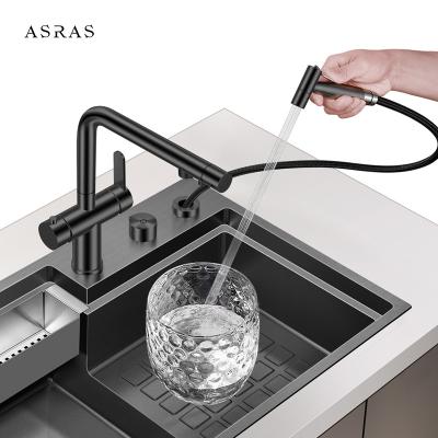 China Asras 304 black stainless steel faucet hot and cold mixer kitchen faucet cleaning faucet with spray gun 4063-1 for sale