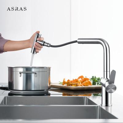 China Asras 304 Stainless Steel Hot and Cold Mixer Kitchen Faucet Pull Down Sprayer Single Handle 3065-1 for sale