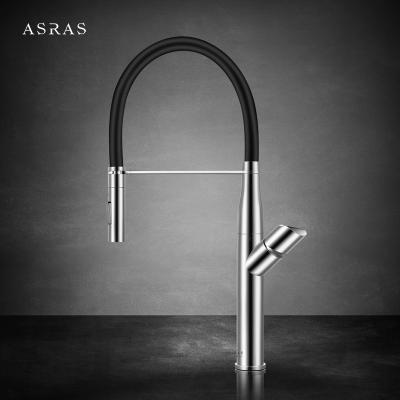 China Asras 304 stainless steel silicone tube kitchen hot/cold mixer tap sprayer switch pull out kitchen faucet 3059 for sale