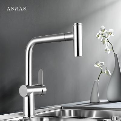 China Asras 304 stainless steel faucet Hot and cold mixer kitchen tap pull down solid spring loaded sprayer single handle 3065 for sale