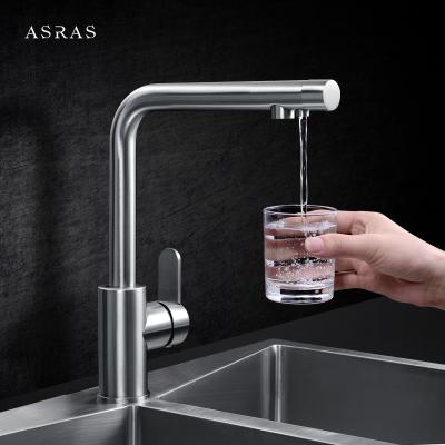 China Asras 304 stainless steel faucet Hot and cold mixer kitchen tap pull down solid spring loaded sprayer single handle 3040 for sale