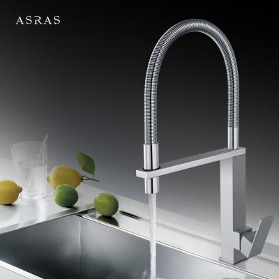 China Asras 304 stainless steel faucet Hot and cold mixer kitchen tap pull down solid spring loaded sprayer single handle 3055 for sale