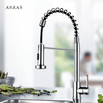 China Asras 304 stainless steel faucet Hot and cold mixer kitchen tap pull down solid spring loaded sprayer single handle 110 for sale