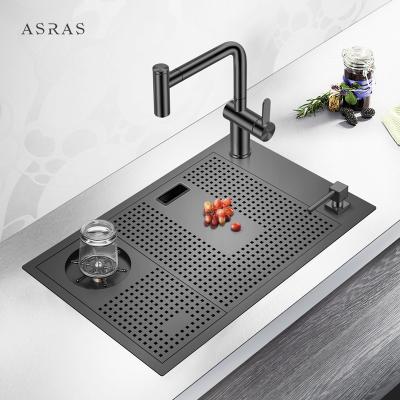 China Asras SUS304 Black Nano Handmade Cup rinser Sink with Drain Pipe and Kitchen Faucet-6038NX-1 for sale