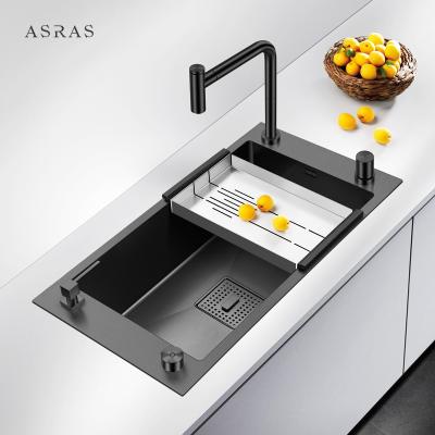 China Asras SUS304 black nano handmade sink with drain and kitchen faucet-7343NF-1 for sale