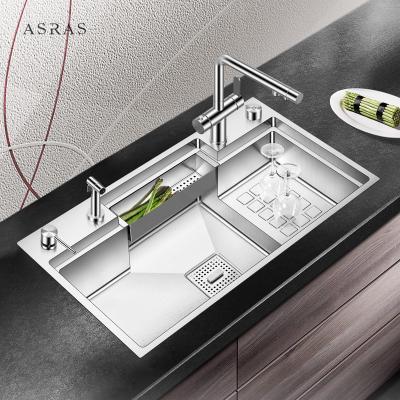 China Asras Stainless Steel 304 single bowl Handmade Kitchen Sink stepped-base sink 8347J for sale