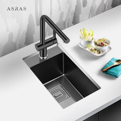 China Asras SUS304 handmade black nano sink small single tank with drainage faucet manufacturer-2846NA-2 for sale