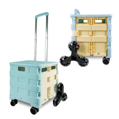 China Wholesale Plastic Rolling Supermarket Folding Mini Folding Stair Climbing Hand Grocery Trolley for sale