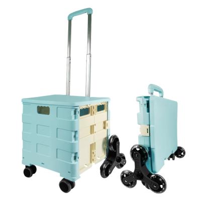 China Supermarket Luggage Trolley 6 Wheel Plastic Portable Collapsible Foldable Stair Shopping Trolley for sale