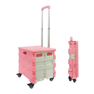 China 2022 Folding Hand Push Trolley Rolling Collapsible Case With Lid Folding Shopping Carts 4 Wheels for sale