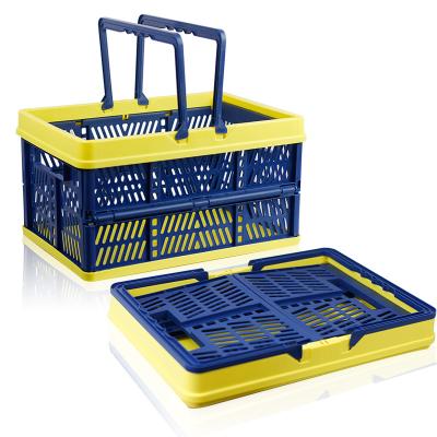 China 2019 Newly Viable Collapsible Folding Plastic Baskets With Carry Handles Picnic Laundry Basket For Shopping Storage for sale