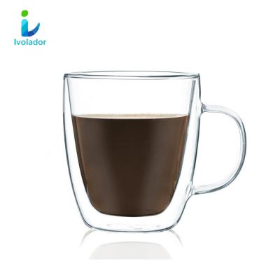 China Viable Low Price Handmade Clear Borosilicate Insulated Glass Heat Resistant Glass Coffee Mugs for sale